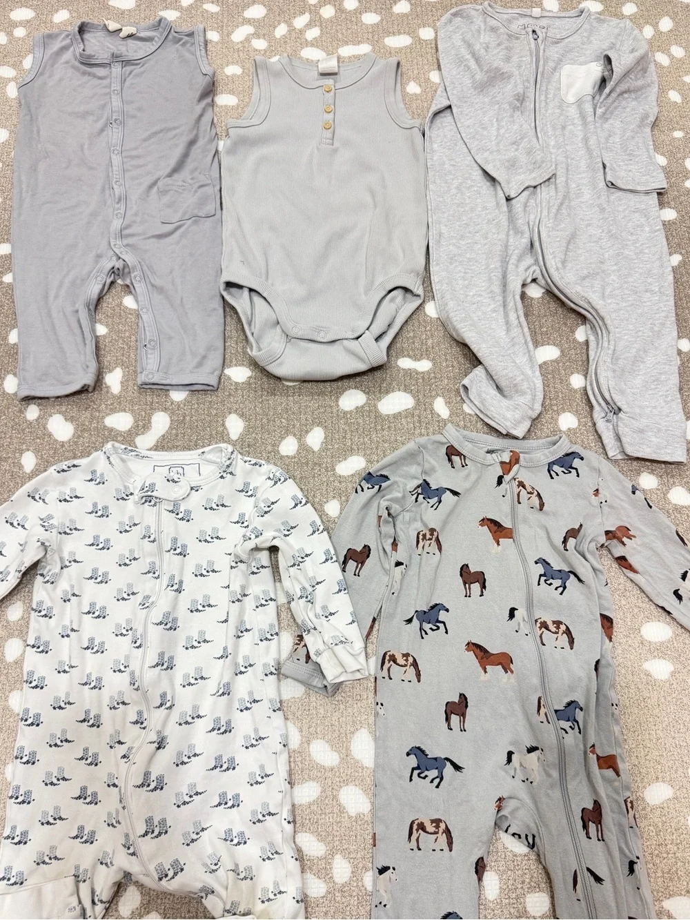 Lot of 5 bamboo sleeper zippy neutral horses kyte baby pima sleeveless romper